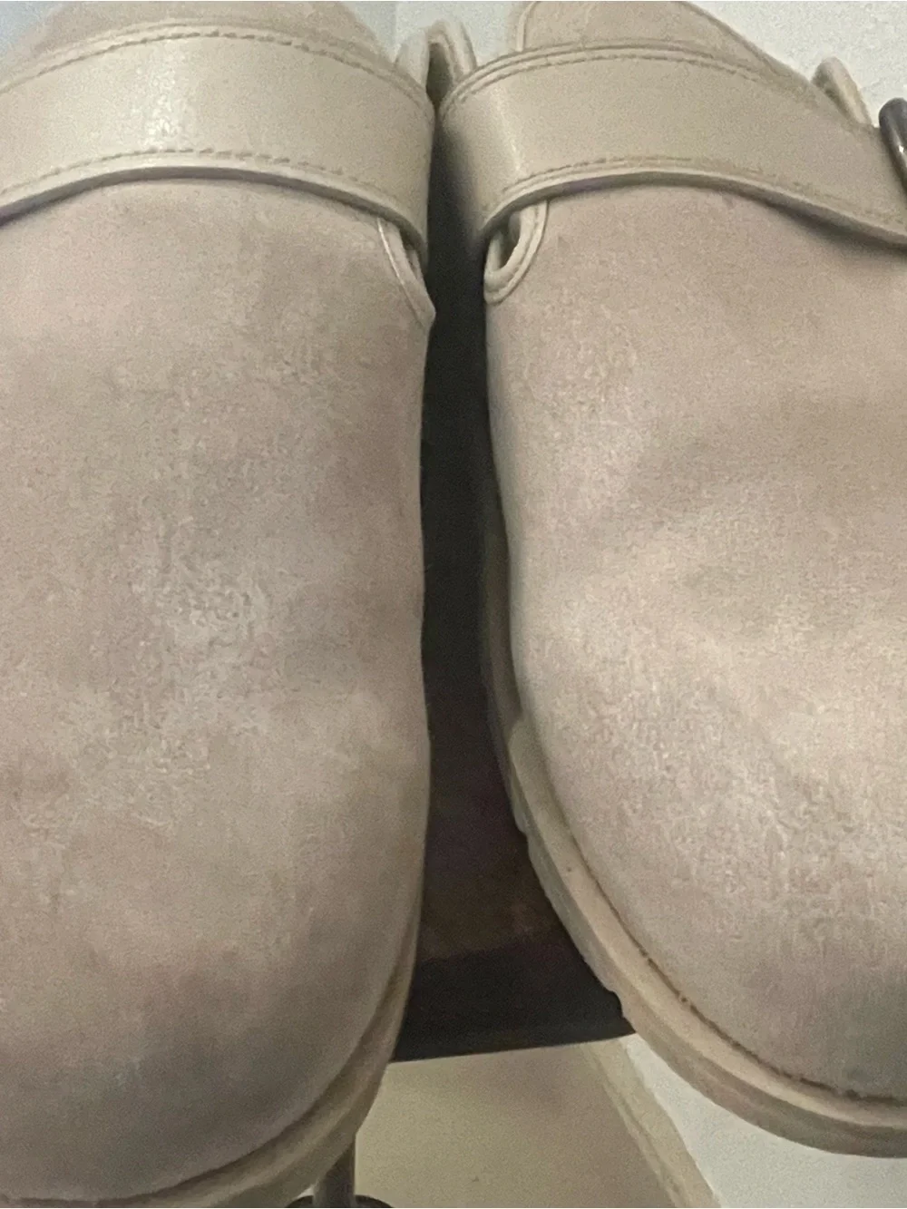 Coach Cream Suede Slide Clogs with Buckle Strap